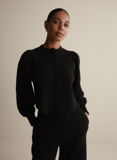 Eleanore Wool Knit Palazzo Pant | Black