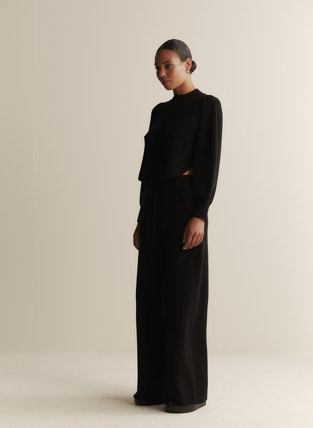 Eleanore Wool Knit Palazzo Pant | Black