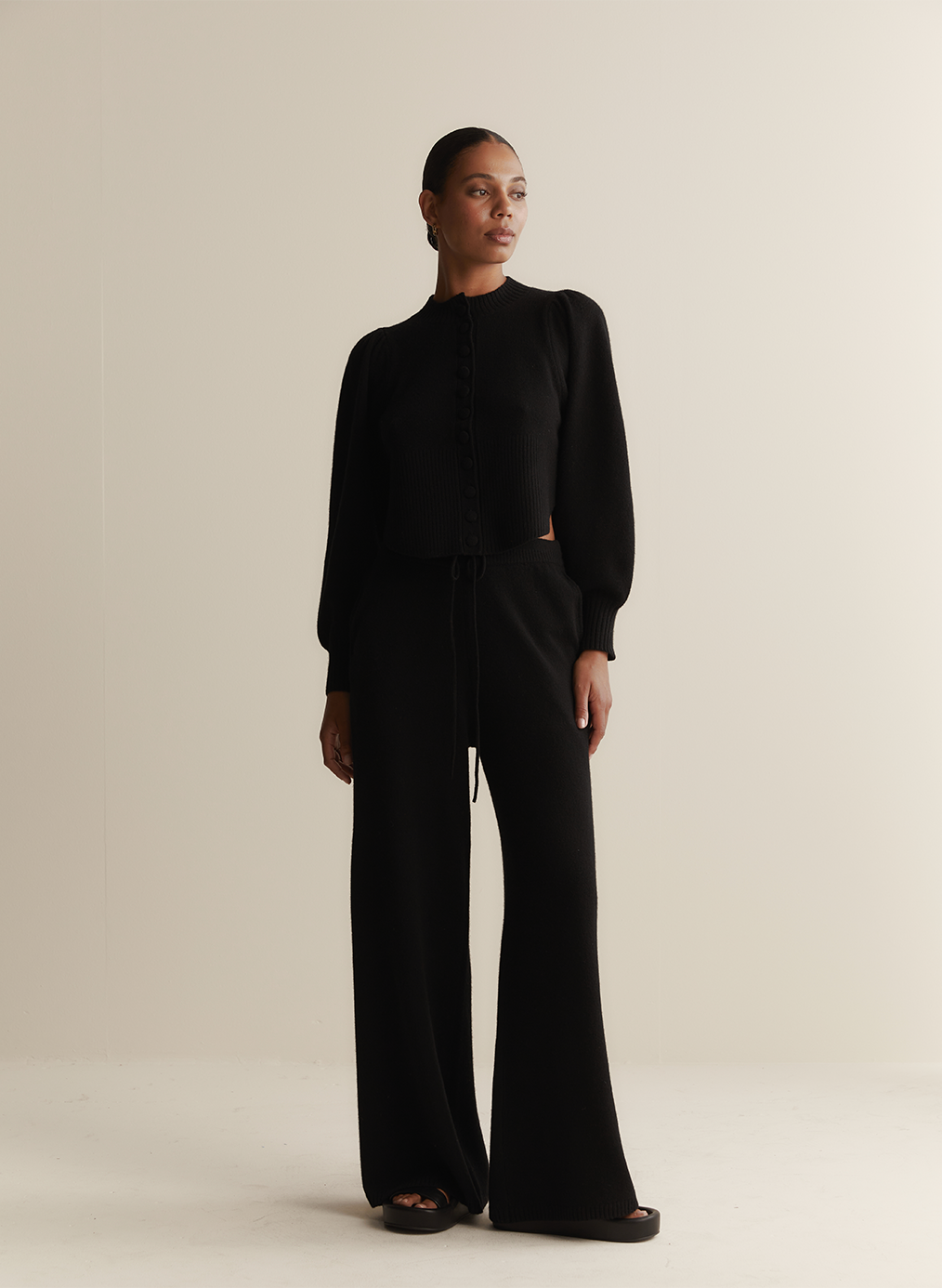 Eleanore Wool Knit Palazzo Pant | Black