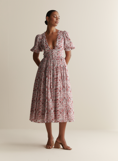 Millie Silk Linen Midi Dress