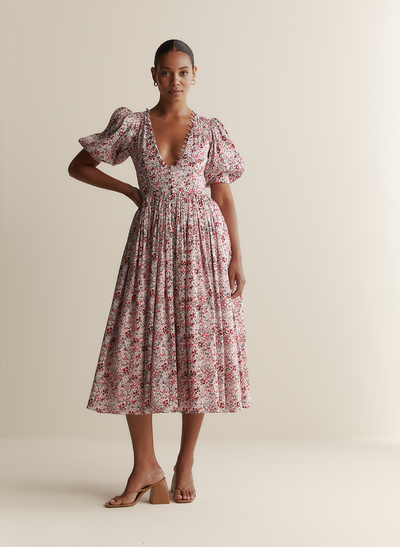 Millie Silk Linen Midi Dress