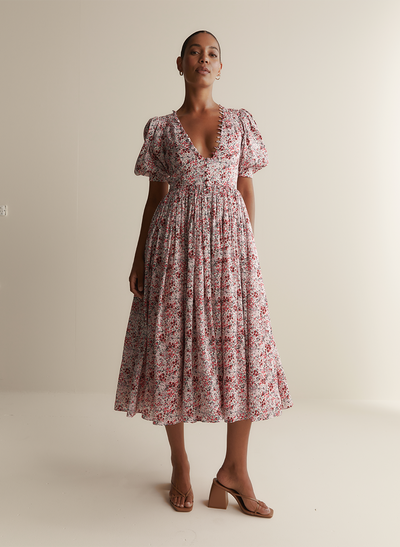 Millie Silk Linen Midi Dress
