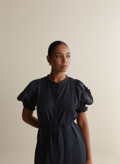 Colleen Linen Ramie Midi Dress | Navy