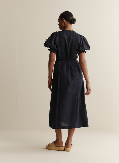 Colleen Linen Ramie Midi Dress | Navy