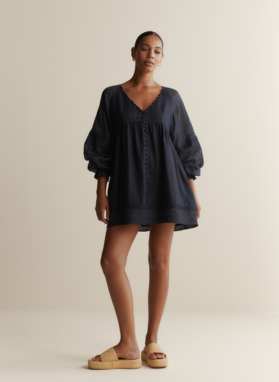 Lillian Linen Ramie Mini Dress | Navy