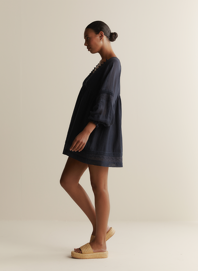 Lillian Linen Ramie Mini Dress | Navy
