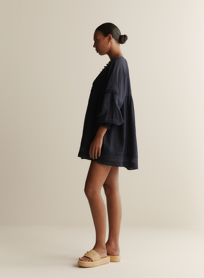 Lillian Linen Ramie Mini Dress | Navy