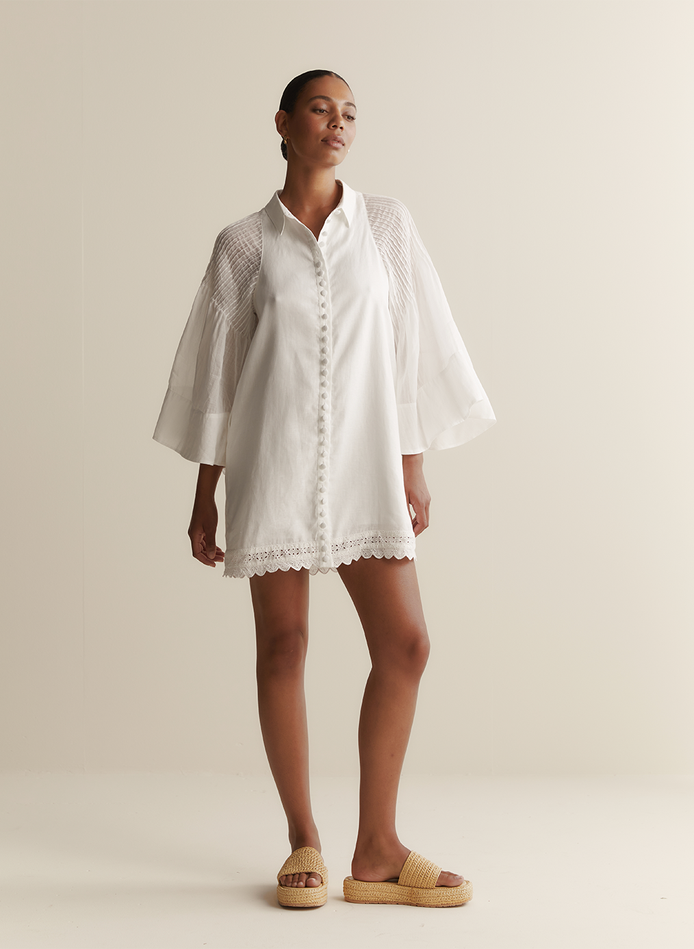 Ryleigh Linen Ramie Mini Shirt Dress | Optical White