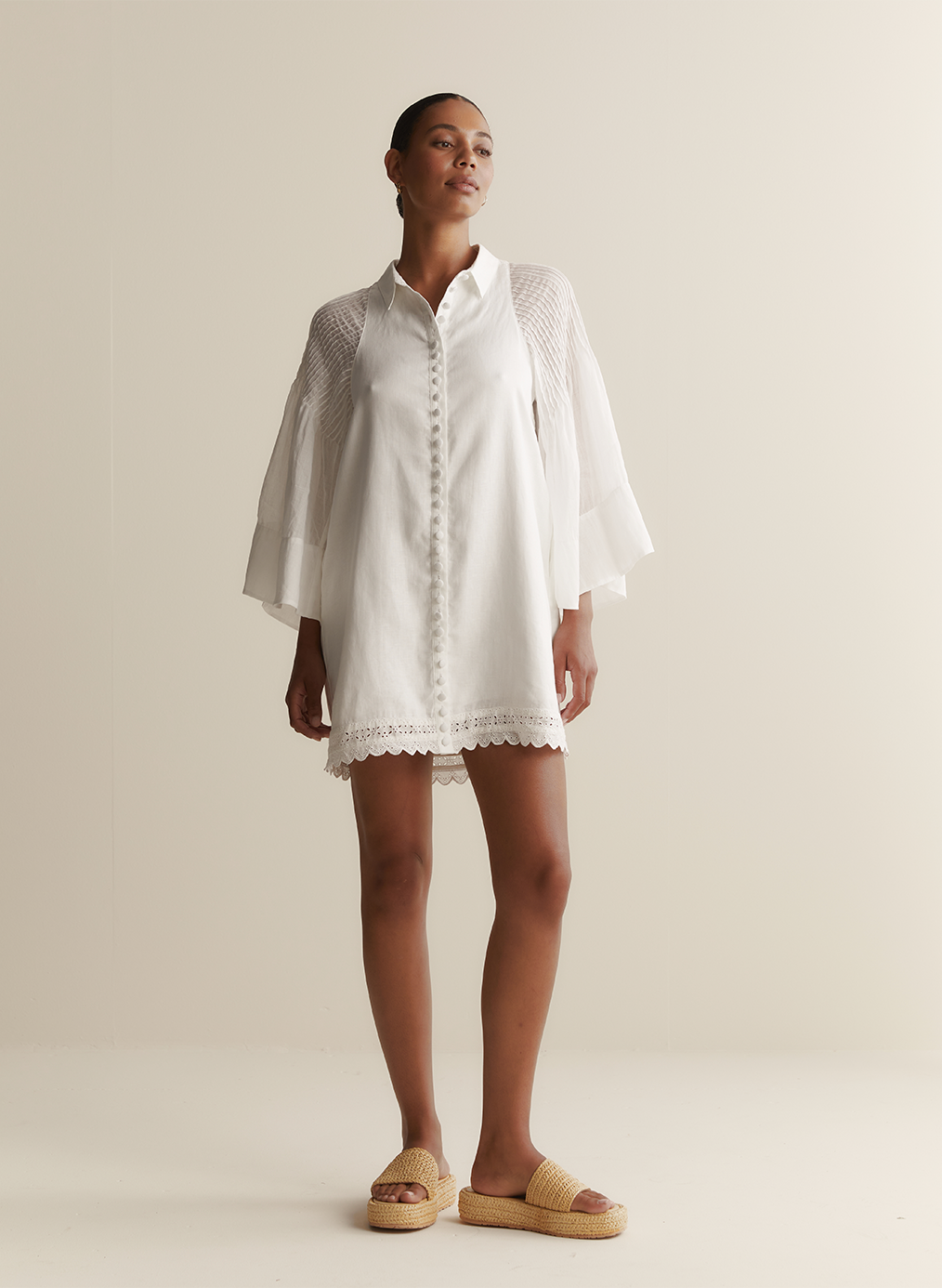 Ryleigh Linen Ramie Mini Shirt Dress | Optical White