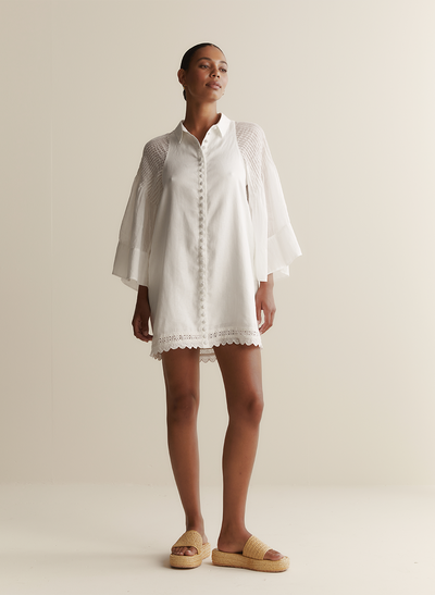 Ryleigh Linen Ramie Mini Shirt Dress | Optical White