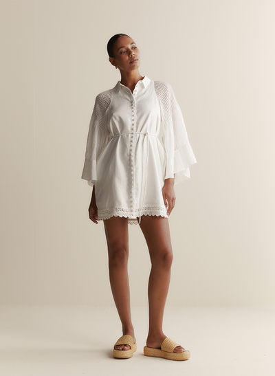 Ryleigh Linen Ramie Mini Shirt Dress | Optical White
