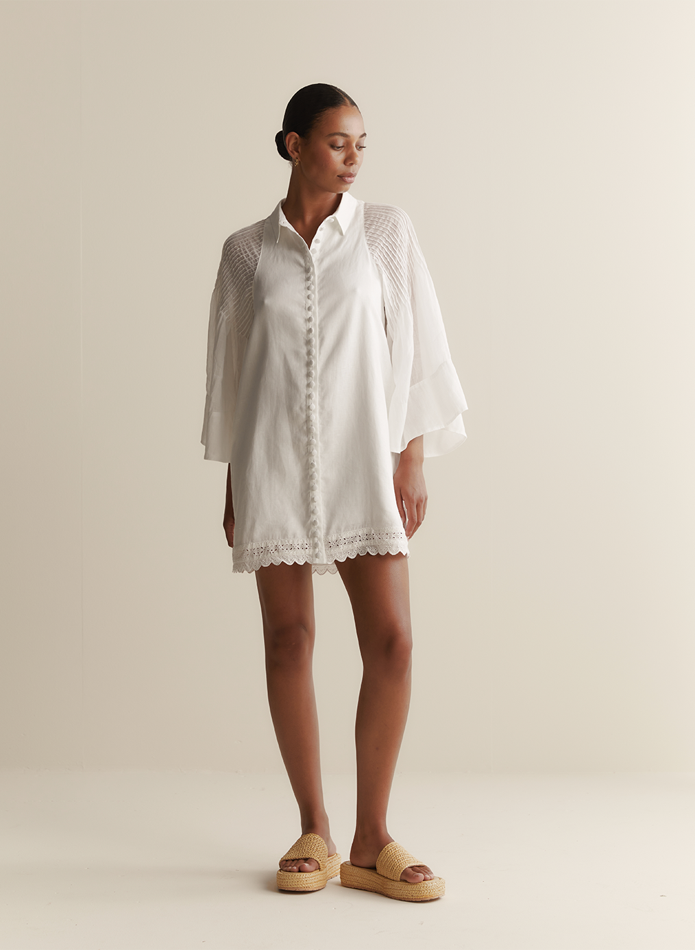 Ryleigh Linen Ramie Mini Shirt Dress | Optical White