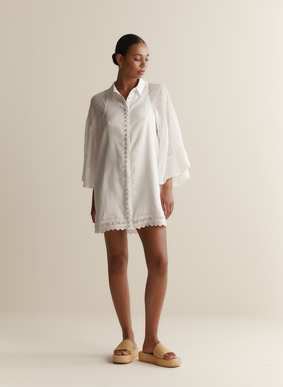 Ryleigh Linen Ramie Mini Shirt Dress | Optical White