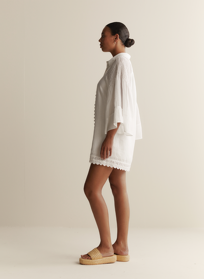 Ryleigh Linen Ramie Mini Shirt Dress | Optical White