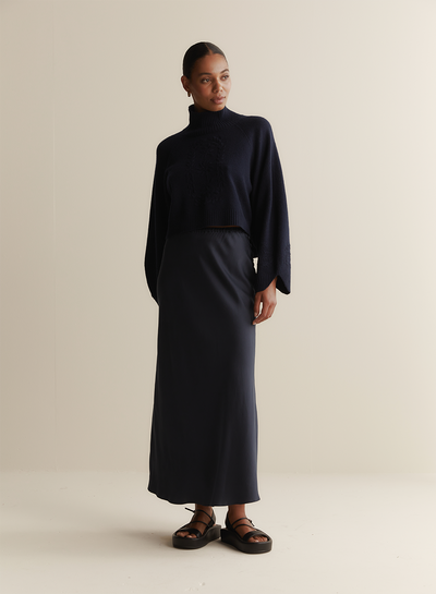 Cecilia Silk Bias Midi Skirt | Sandwash Navy