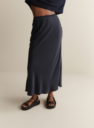 Cecilia Silk Bias Midi Skirt | Sandwash Navy