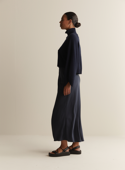 Cecilia Silk Bias Midi Skirt | Sandwash Navy