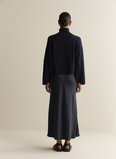 Cecilia Silk Bias Midi Skirt | Sandwash Navy