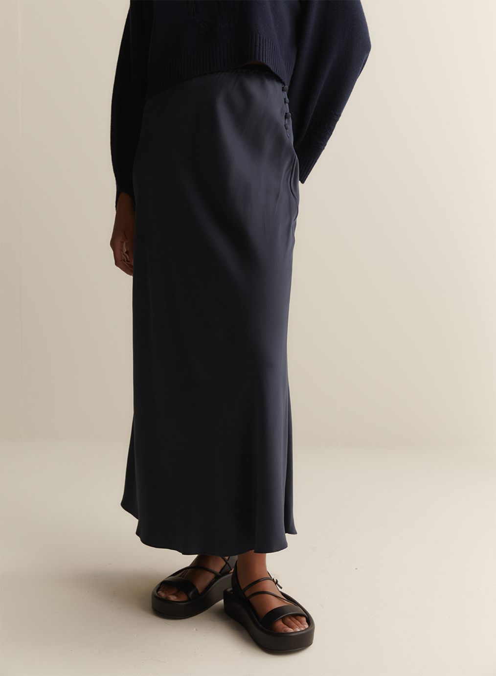 Cecilia Silk Bias Midi Skirt | Sandwash Navy