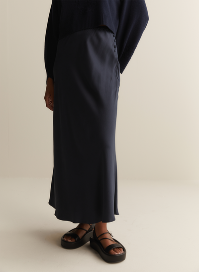 Cecilia Silk Bias Midi Skirt | Sandwash Navy