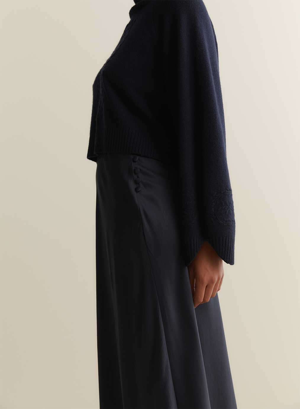 Cecilia Silk Bias Midi Skirt | Sandwash Navy