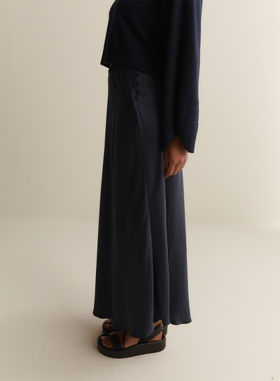 Cecilia Silk Bias Midi Skirt | Sandwash Navy