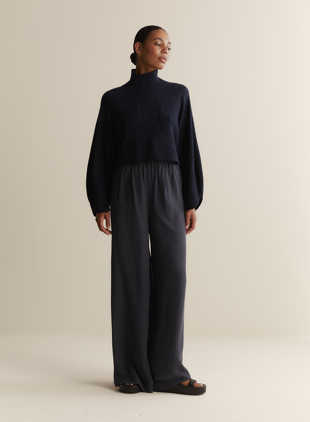 Sophia Silk Palazzo Pant | Sandwash Navy