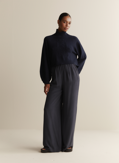 Sophia Silk Palazzo Pant | Sandwash Navy