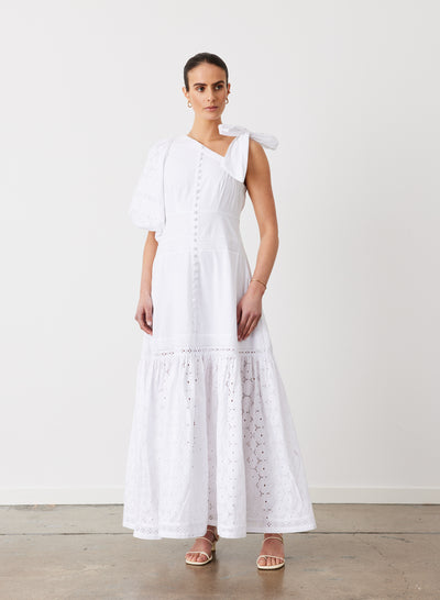 Adair Cotton Broderie Maxi Dress | Optical White