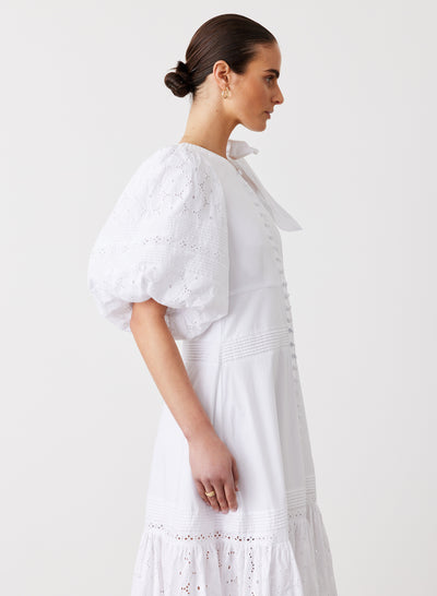 Adair Cotton Broderie Maxi Dress | Optical White