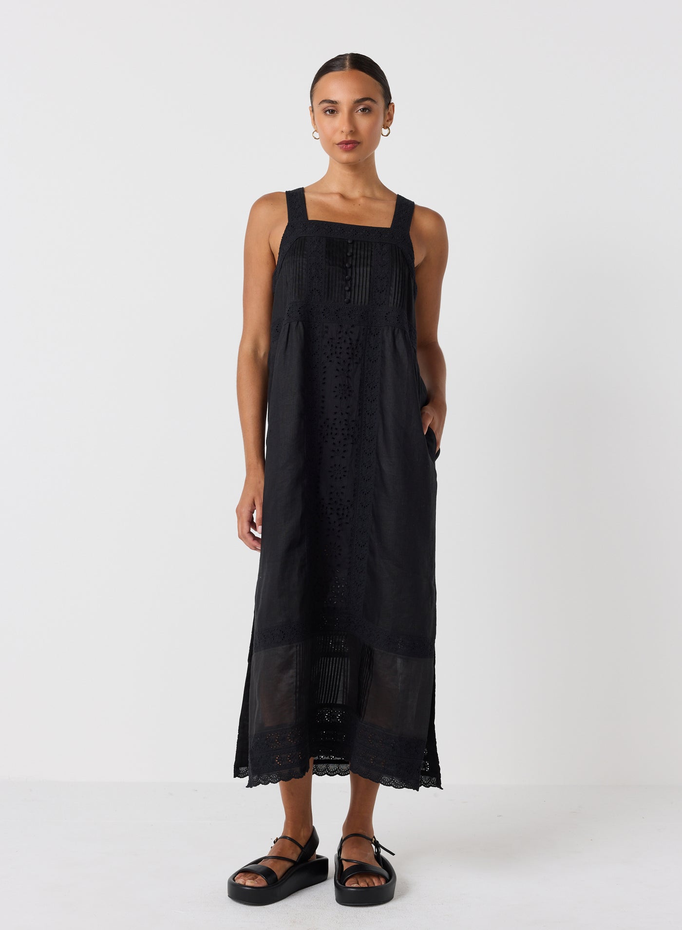 Gretal Linen Ramie Midi Dress | Black