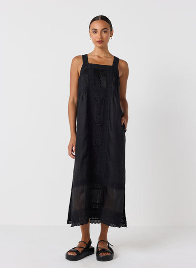 Gretal Linen Ramie Midi Dress | Black