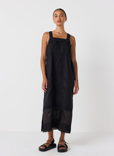 Gretal Linen Ramie Midi Dress | Black