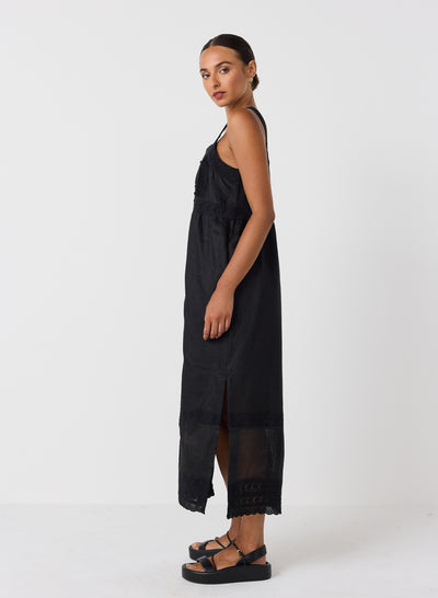 Gretal Linen Ramie Midi Dress | Black