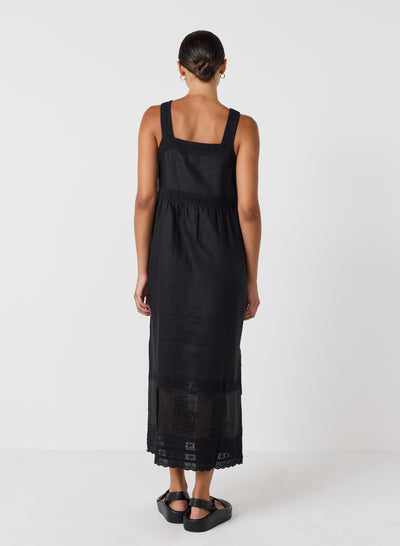 Gretal Linen Ramie Midi Dress | Black