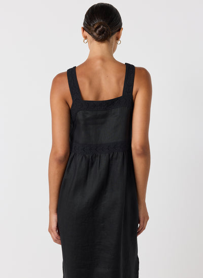 Gretal Linen Ramie Midi Dress | Black