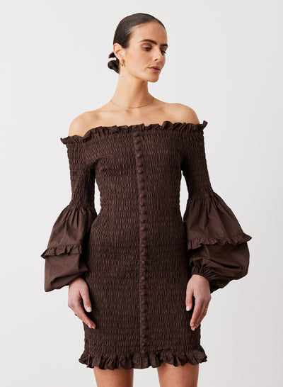 KARLIE ORGANIC COTTON MINI DRESS | CHOCOLATE
