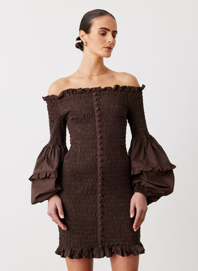 Karlie Organic Cotton Mini Dress | Chocolate