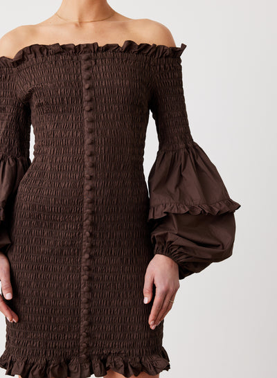 KARLIE ORGANIC COTTON MINI DRESS | CHOCOLATE