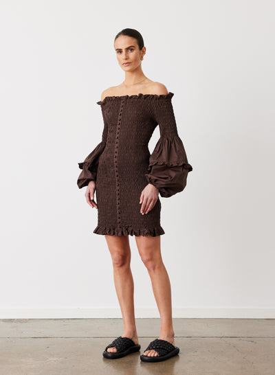 KARLIE ORGANIC COTTON MINI DRESS | CHOCOLATE