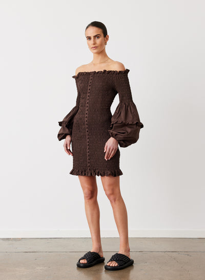 Karlie Organic Cotton Mini Dress | Chocolate