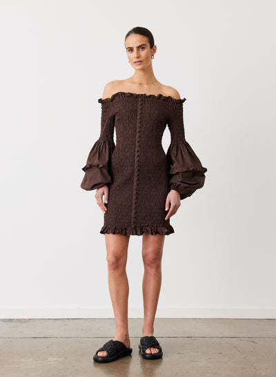 KARLIE ORGANIC COTTON MINI DRESS | CHOCOLATE
