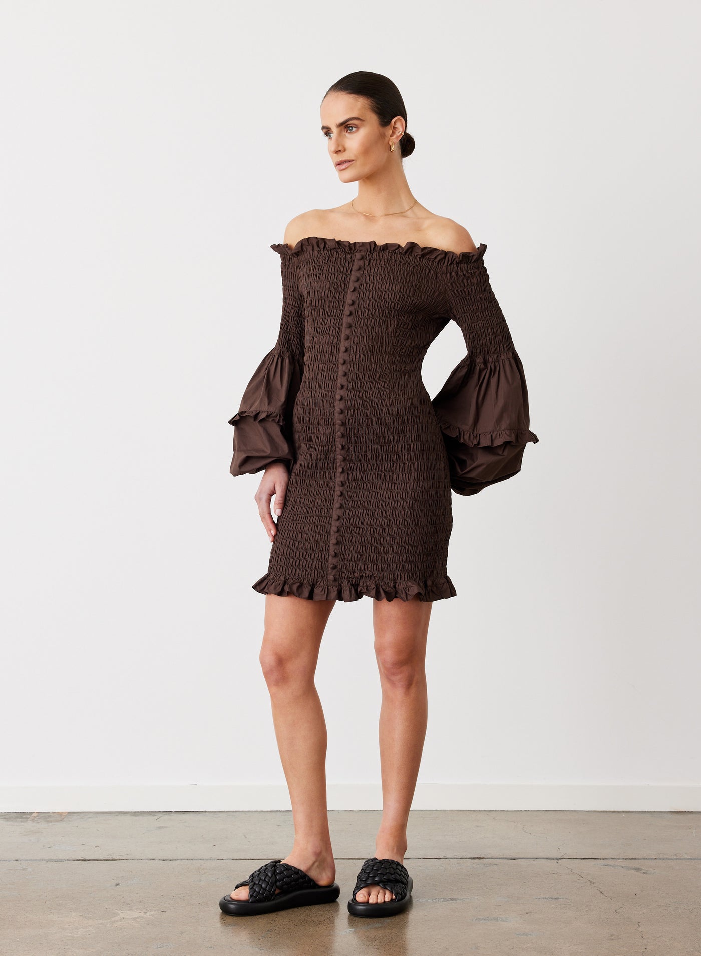 KARLIE ORGANIC COTTON MINI DRESS | CHOCOLATE