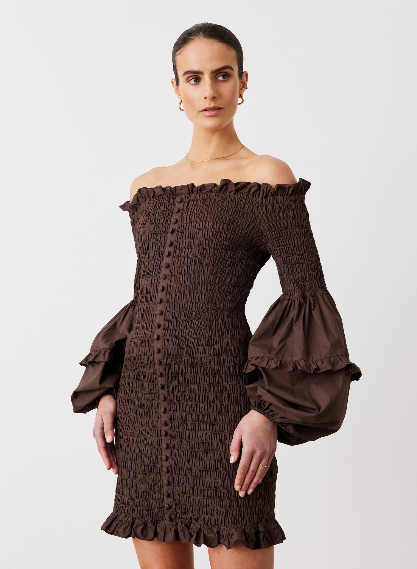 KARLIE ORGANIC COTTON MINI DRESS | CHOCOLATE