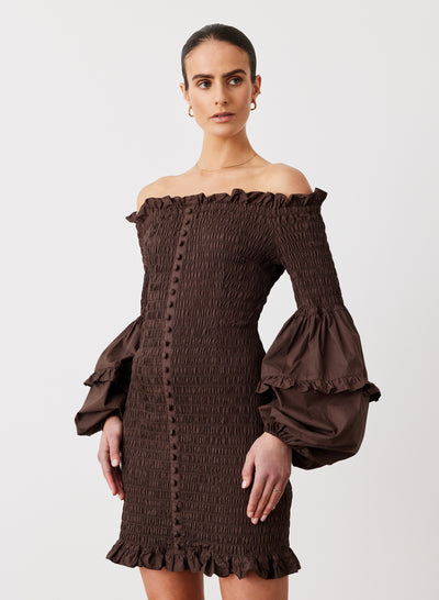 KARLIE ORGANIC COTTON MINI DRESS | CHOCOLATE