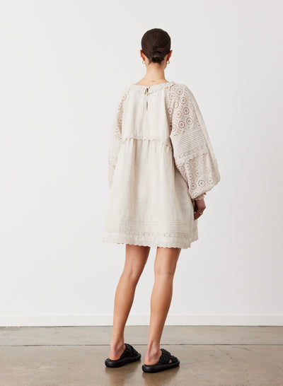 LILLIAN 6.0 LINEN COTTON BROIDERIE SMOCK DRESS | FLAX