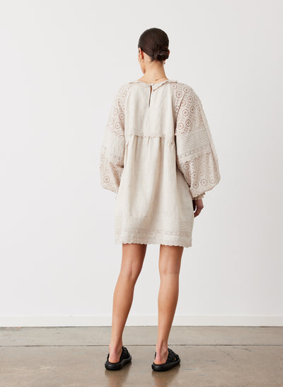 LILLIAN 6.0 LINEN COTTON BROIDERIE SMOCK DRESS | FLAX