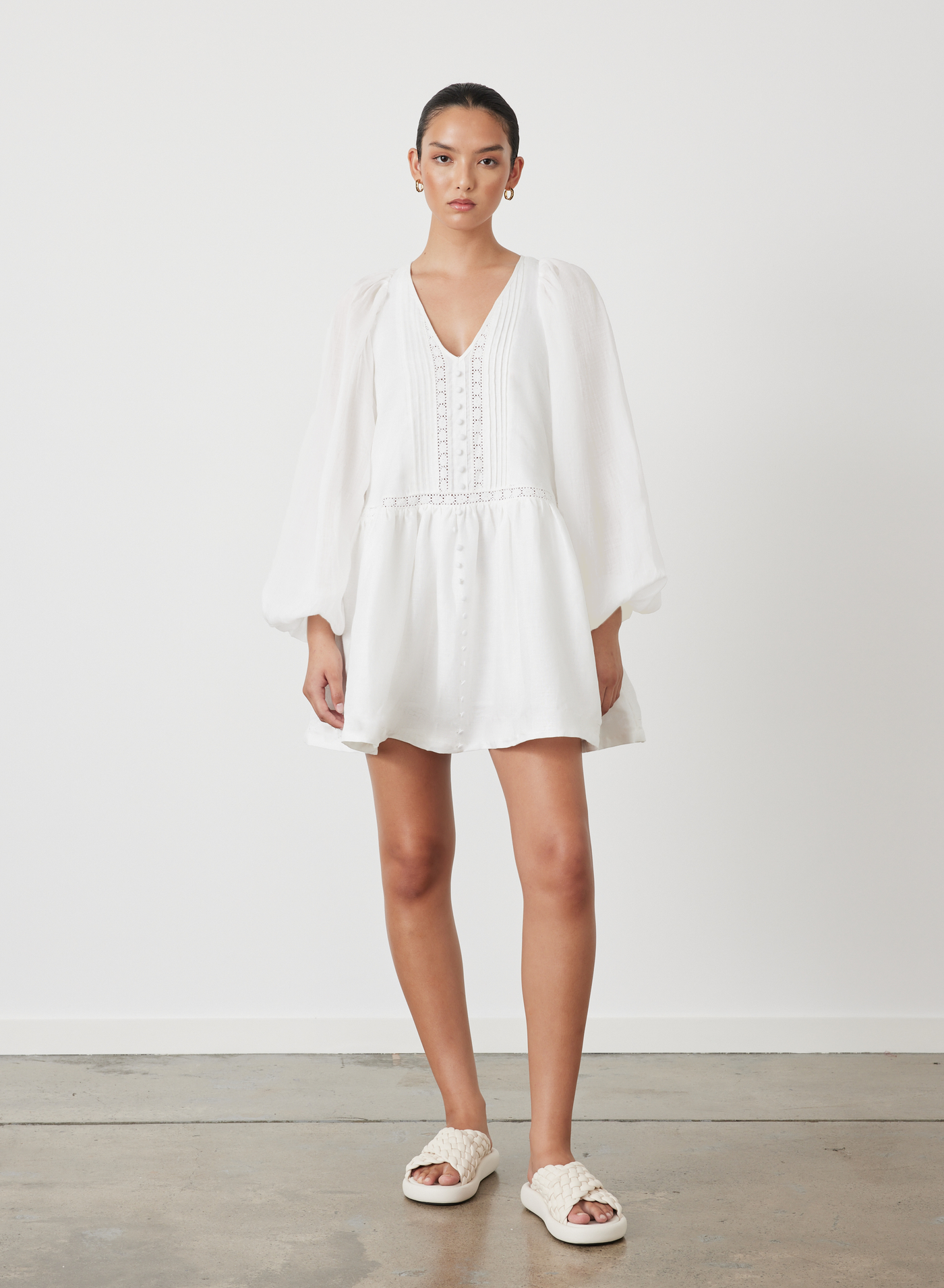 Lola Linen Organic Cotton Mini Smock Dress | Cream