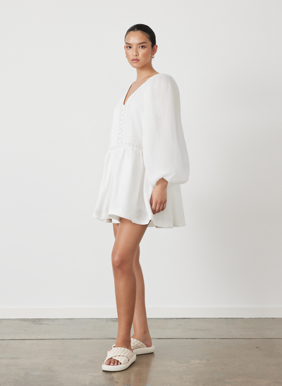 Lola Linen Organic Cotton Mini Smock Dress | Cream