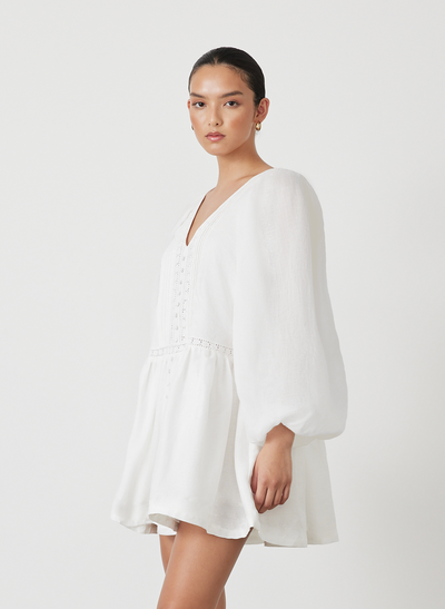 Lola Linen Organic Cotton Mini Smock Dress | Cream